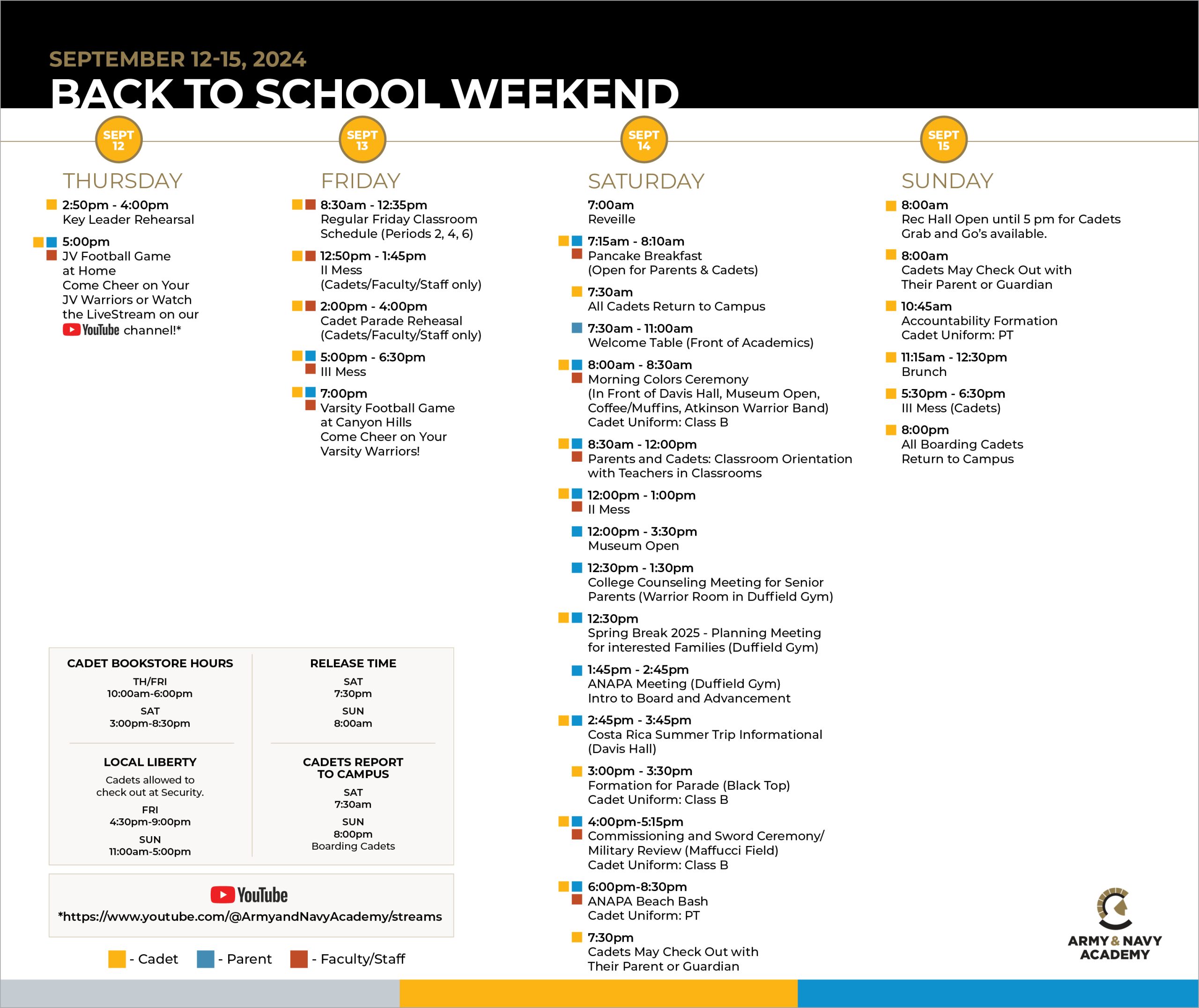 Back to School Weekend - Schedule of Events